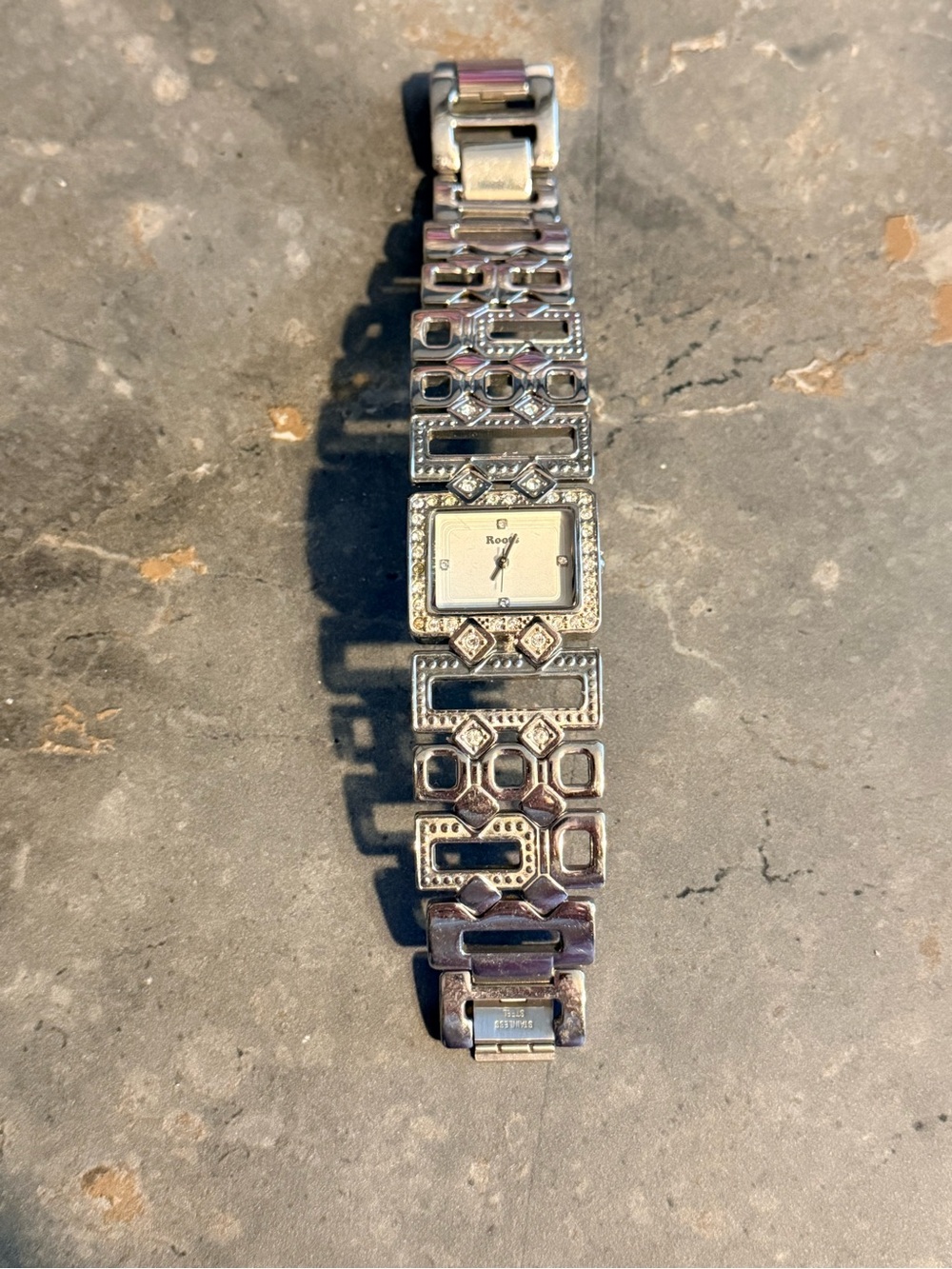 Roots Silver-Tone Geometric Link Bracelet Watch